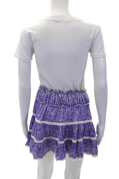 Sunday Tropez Womens Silk Lili Floral Ruffle Detail Mini Skirt Purple Size OS