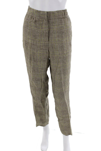 Massimo Dutti Womens Check Print Straight Leg Zip Fly Trouser Pants Gray Size 8