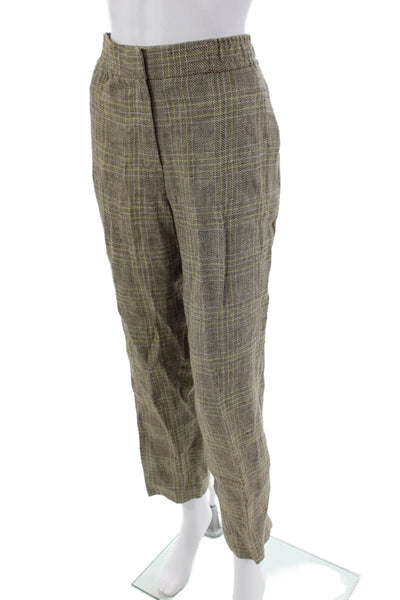 Massimo Dutti Womens Check Print Straight Leg Zip Fly Trouser Pants Gray Size 8