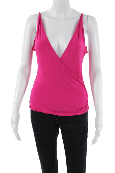 Emporio Armani Womens Sleeveless V-Neck Ruched Side Tank Top Hot Pink Size 1