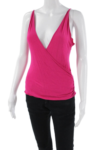 Emporio Armani Womens Sleeveless V-Neck Ruched Side Tank Top Hot Pink Size 1