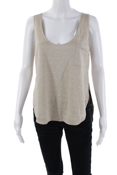 Sally LaPointe Womens Round Neck Sleeveless High Low Tank Top Light Brown Size M