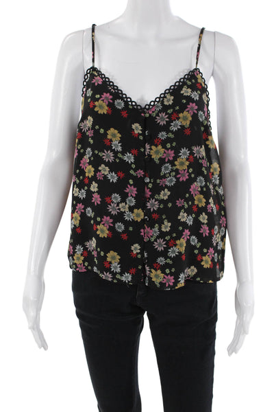 BB Dakota Womens Sheer Floral Print Lace Trim Camisole Blouse Black Size L