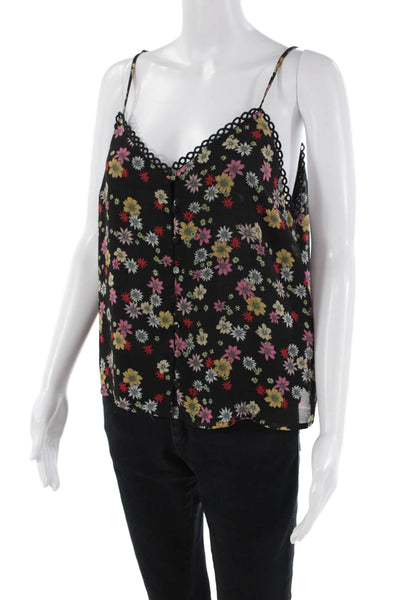 BB Dakota Womens Sheer Floral Print Lace Trim Camisole Blouse Black Size L