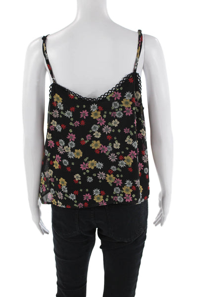 BB Dakota Womens Sheer Floral Print Lace Trim Camisole Blouse Black Size L
