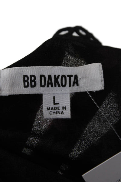 BB Dakota Womens Sheer Floral Print Lace Trim Camisole Blouse Black Size L
