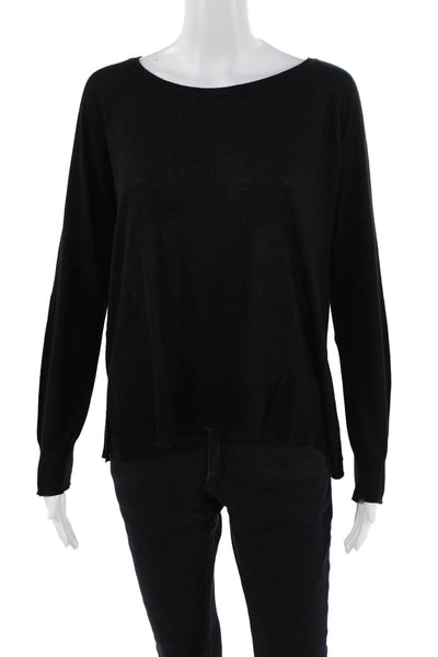 Zara Womens Crew Neck Long Sleeve Casual Top Solid Black Size L