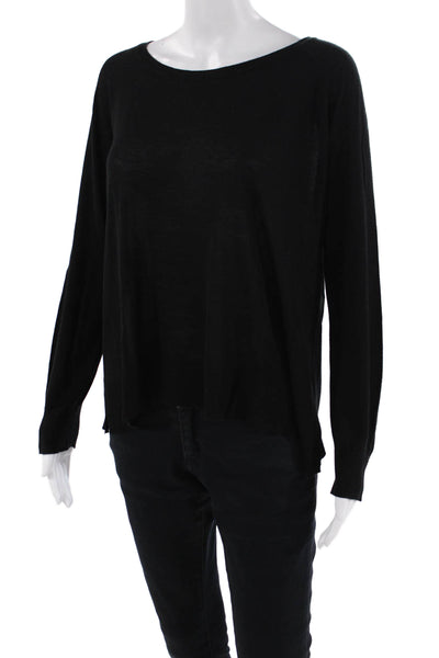 Zara Womens Crew Neck Long Sleeve Casual Top Solid Black Size L
