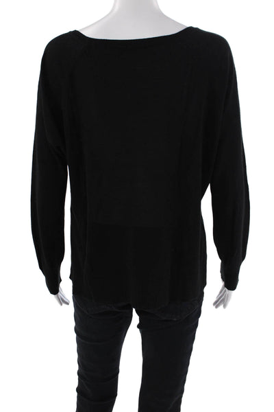 Zara Womens Crew Neck Long Sleeve Casual Top Solid Black Size L