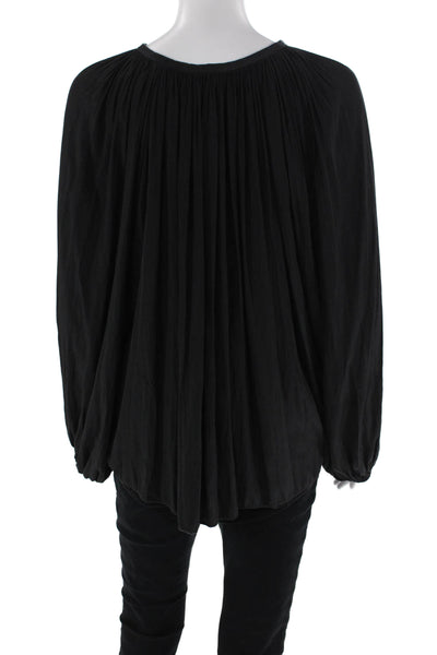 Ramy Brook Womens Satin Peasant Sleeve Tied Neck Detail Blouse Black Size XS