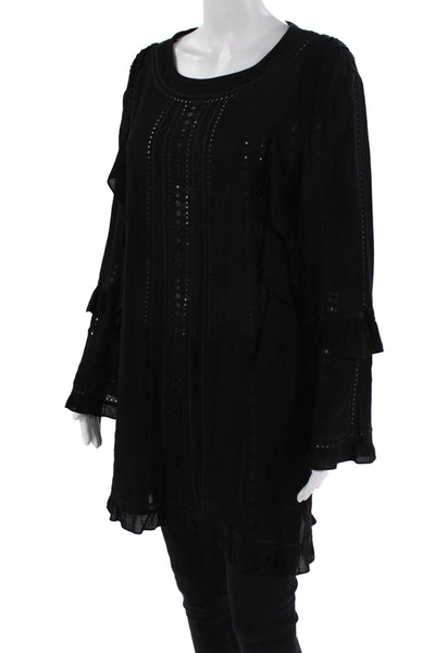 IRO Womens Ruffled Trim Eyelet Detail Long Sleeve Tunic Blouse Black Size 36