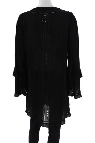 IRO Womens Ruffled Trim Eyelet Detail Long Sleeve Tunic Blouse Black Size 36