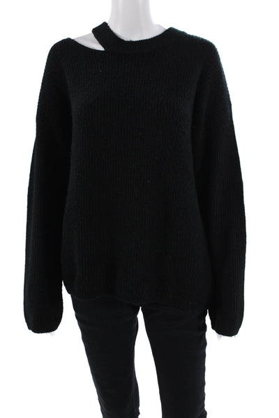 Rails Womens Crew Neck Cut Out Detail Long Sleeve Sweater Black Size M