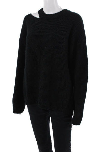 Rails Womens Crew Neck Cut Out Detail Long Sleeve Sweater Black Size M