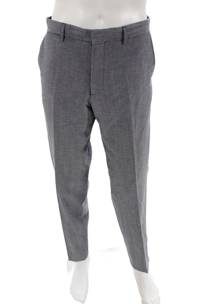 Emile Lafaurie Mens Wool Spotted Print Tailored Straight Leg Pants Blue Size 46