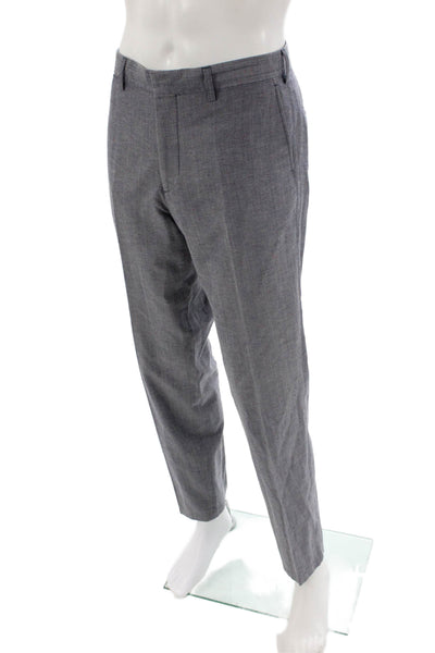 Emile Lafaurie Mens Wool Spotted Print Tailored Straight Leg Pants Blue Size 46