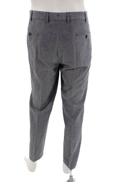 Emile Lafaurie Mens Wool Spotted Print Tailored Straight Leg Pants Blue Size 46