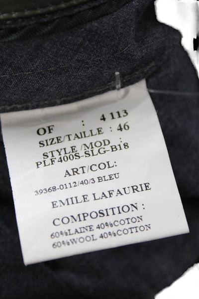 Emile Lafaurie Mens Wool Spotted Print Tailored Straight Leg Pants Blue Size 46
