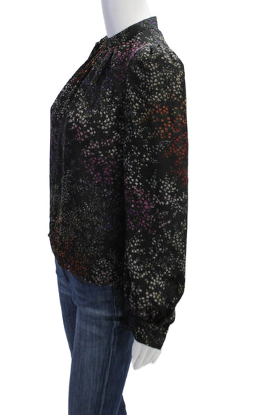 CO Womens Silk Floral Crew Neck Long Sleeve Blouse Top Black Size XS