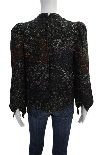 CO Womens Silk Floral Crew Neck Long Sleeve Blouse Top Black Size XS
