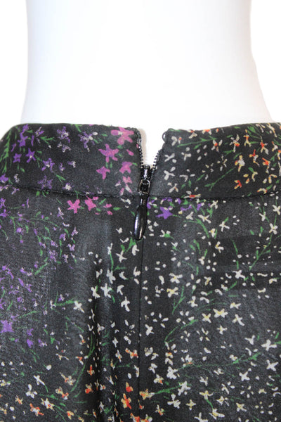 CO Womens Silk Floral Crew Neck Long Sleeve Blouse Top Black Size XS
