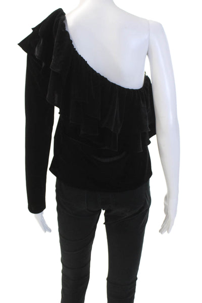 Misa Womens Long Sleeve Ruffled One Shoulder Velvet Top Black Size Medium