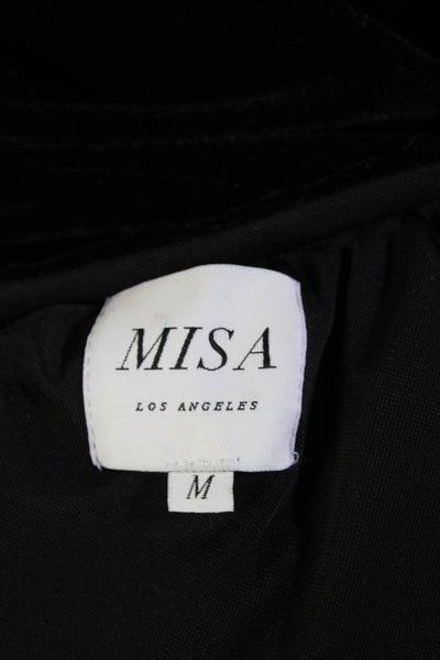 Misa Womens Long Sleeve Ruffled One Shoulder Velvet Top Black Size Medium
