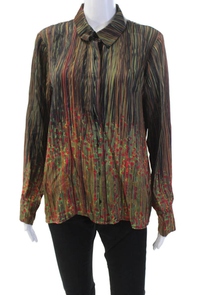 Ecru Womens Long Sleeve Button Front Collared Shirt Black Green Red Size Large