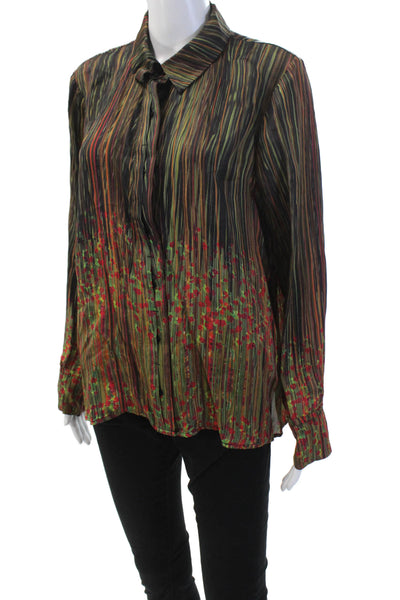 Ecru Womens Long Sleeve Button Front Collared Shirt Black Green Red Size Large