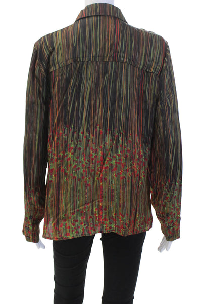 Ecru Womens Long Sleeve Button Front Collared Shirt Black Green Red Size Large