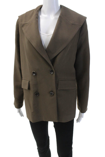Muze Womens Double Breasted Pointed Lapel Blazer Jacket Brown Size Medium