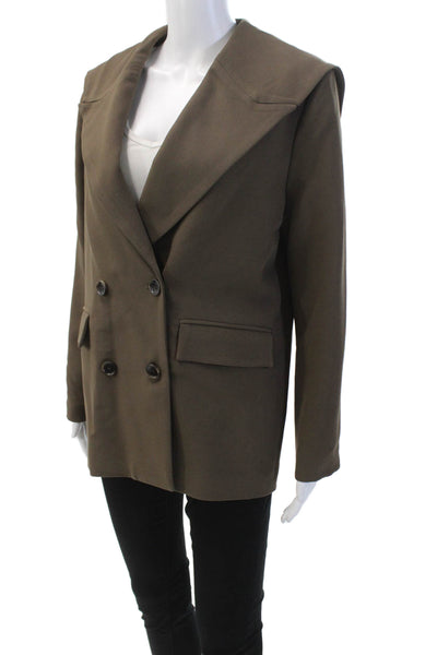Muze Womens Double Breasted Pointed Lapel Blazer Jacket Brown Size Medium