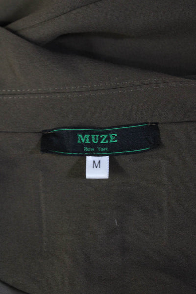 Muze Womens Double Breasted Pointed Lapel Blazer Jacket Brown Size Medium