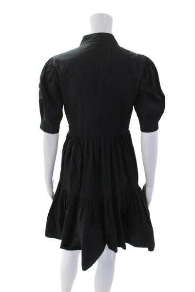 Batsheva Womens Faux Pearl Button Ruffled Trim Tiered Dress Black Size 0