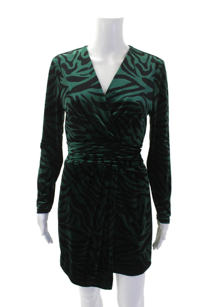 Lini Womens Velvet Animal Print V Neck Dress Green Black Size Small