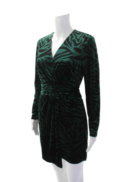 Lini Womens Velvet Animal Print V Neck Dress Green Black Size Small