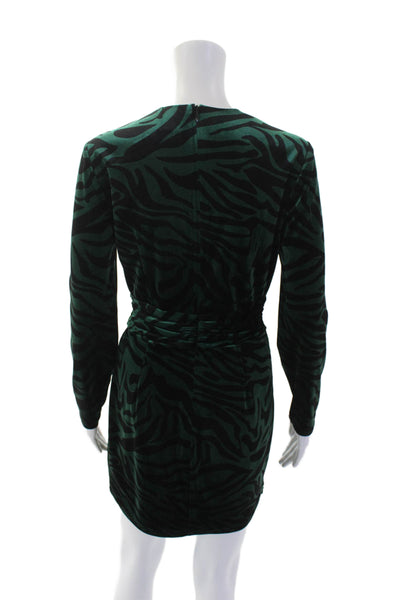 Lini Womens Velvet Animal Print V Neck Dress Green Black Size Small