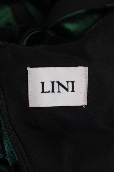 Lini Womens Velvet Animal Print V Neck Dress Green Black Size Small