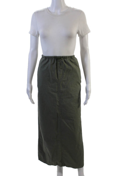 Zara Womens Drawstring Long A Line Skrt Green Cotton Size Medium