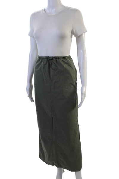 Zara Womens Drawstring Long A Line Skrt Green Cotton Size Medium