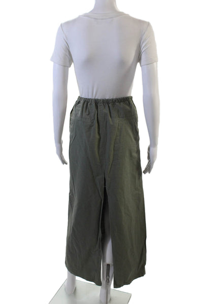 Zara Womens Drawstring Long A Line Skrt Green Cotton Size Medium