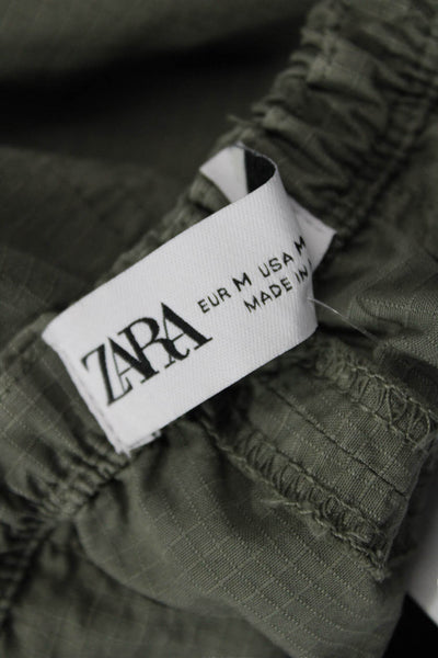 Zara Womens Drawstring Long A Line Skrt Green Cotton Size Medium