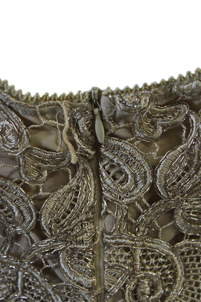 Asilio Womens Long Sleeve Open Back Metallic Lace Bodysuit Gold Size 6