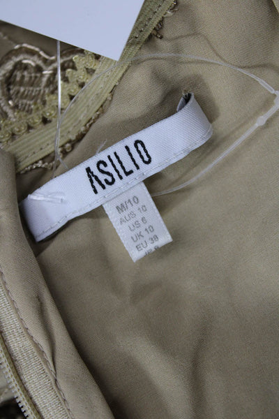 Asilio Womens Long Sleeve Open Back Metallic Lace Bodysuit Gold Size 6