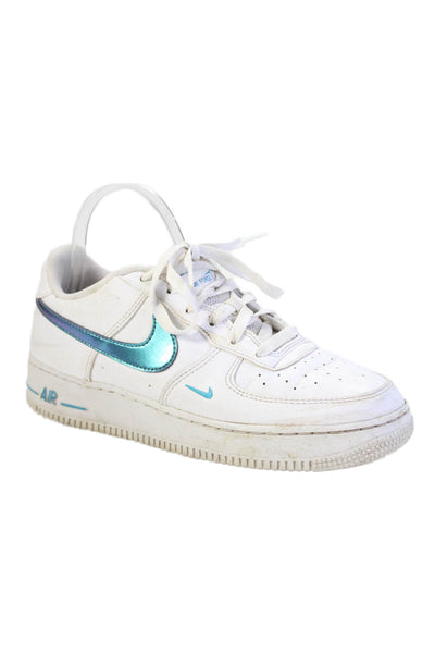 Nike Boys Lace Up Perfoated Metallic Logo Air Force 1 Sneakers White Size 7