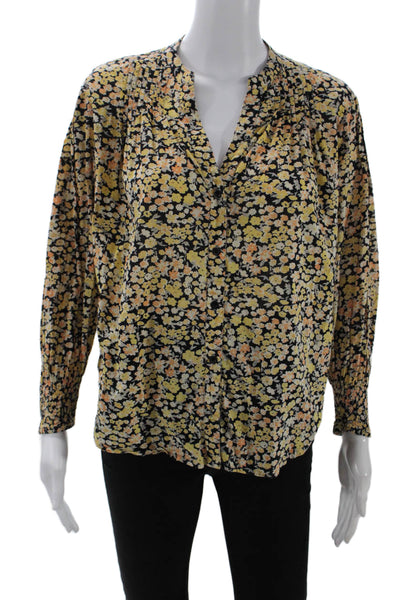Apiece Apart Womens Textured Long Sleeve Button Up Floral Top Yellow Size XS