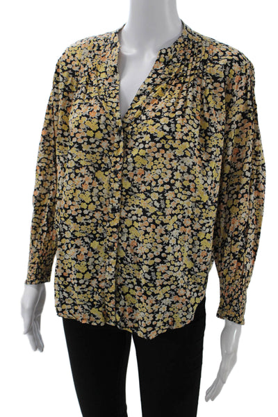 Apiece Apart Womens Textured Long Sleeve Button Up Floral Top Yellow Size XS