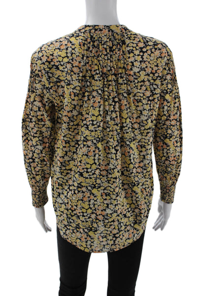 Apiece Apart Womens Textured Long Sleeve Button Up Floral Top Yellow Size XS