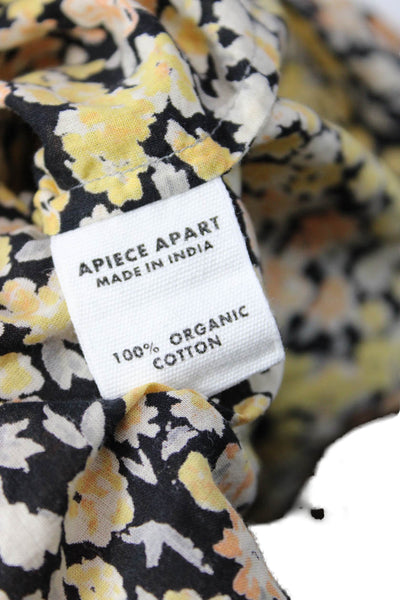 Apiece Apart Womens Textured Long Sleeve Button Up Floral Top Yellow Size XS