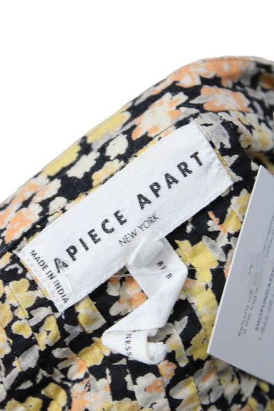 Apiece Apart Womens Textured Long Sleeve Button Up Floral Top Yellow Size XS